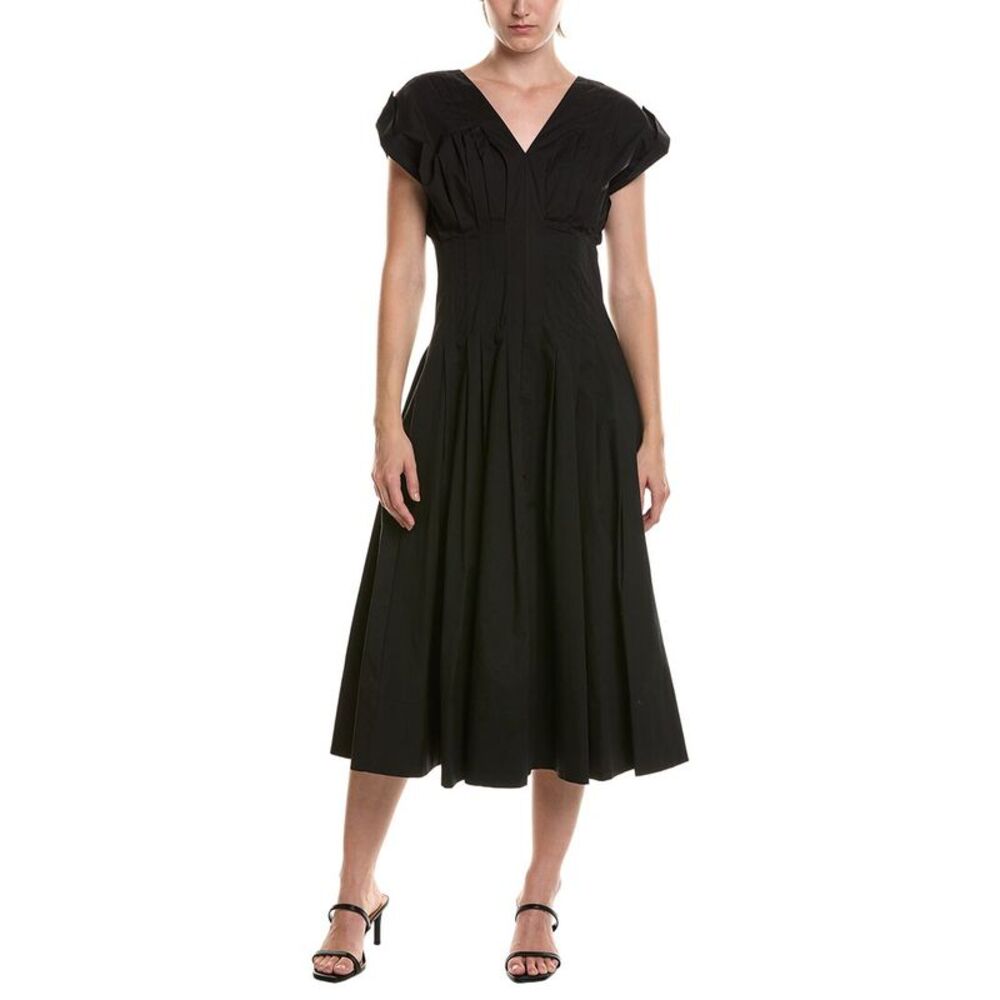Anne Klein Womens Waist Pleat Midi Dress, Black